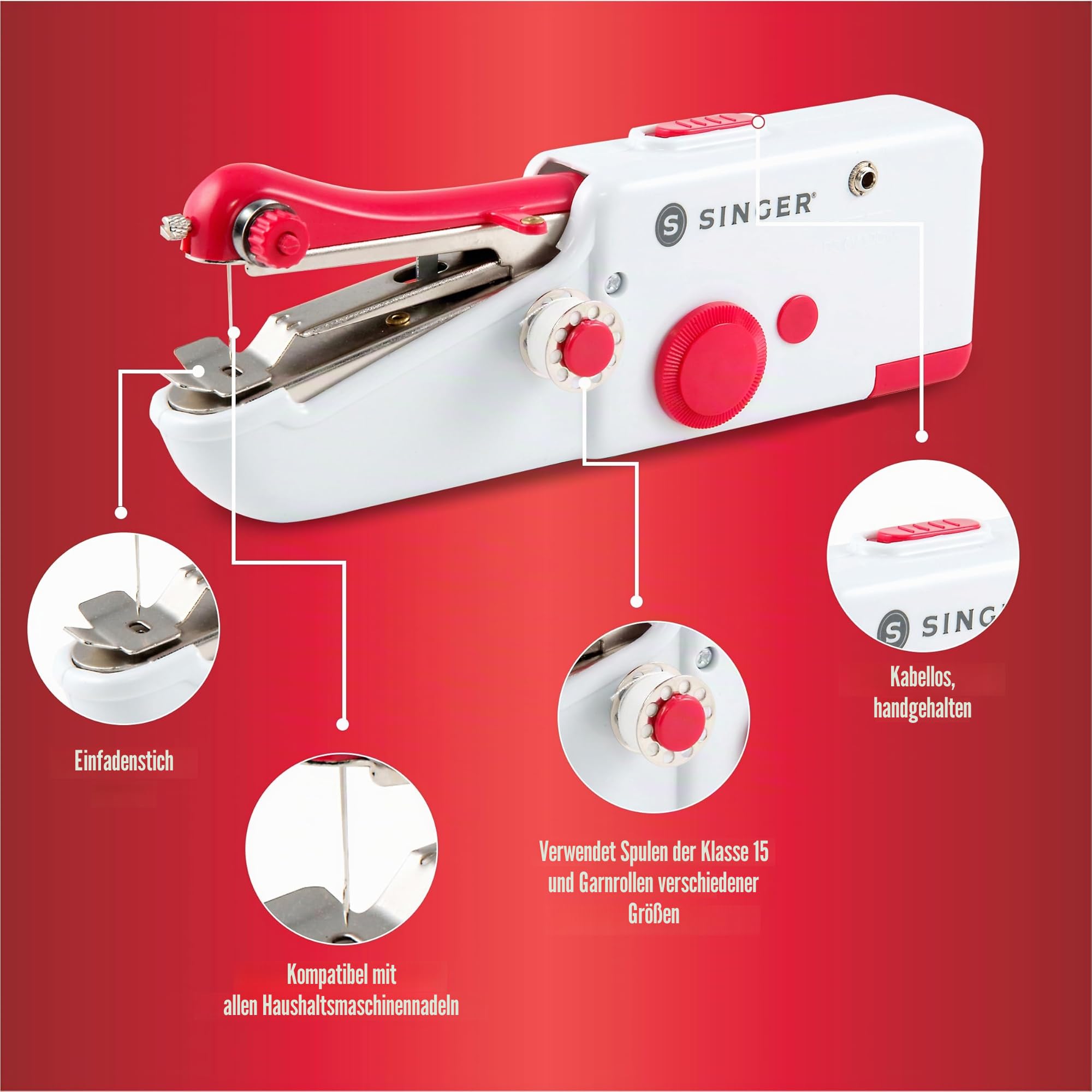 Tragbare Mini Nähmaschine Singer Stitch Sew Quick – Ideal für schnelle Reparaturen zu Hause und unterwegs