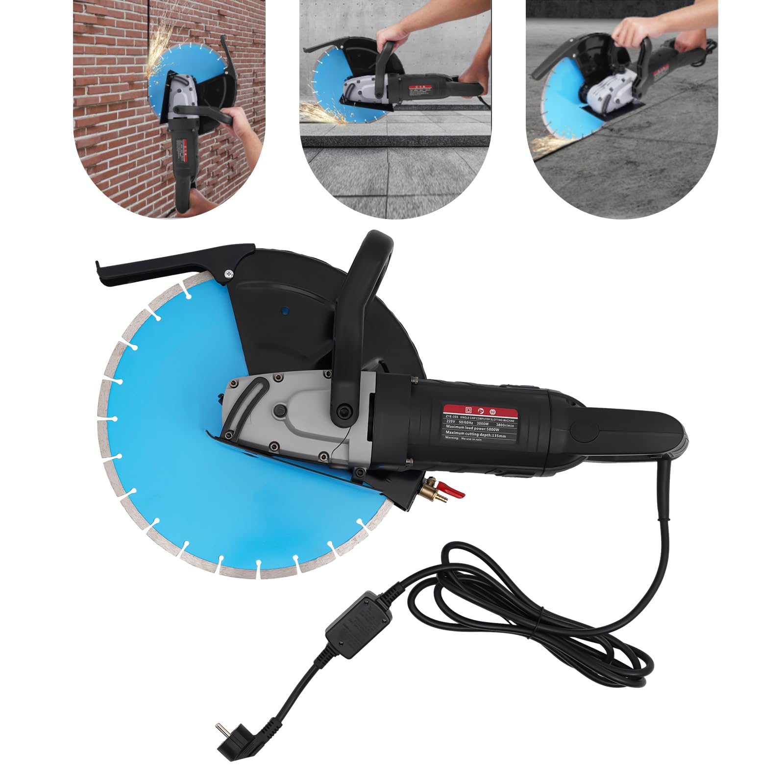 Sega elettrica per calcestruzzo, potenza massima di carico 5800 W, profondità di taglio massima 135 mm, velocità di rotazione di 3800 giri/min, sega per calcestruzzo, nero