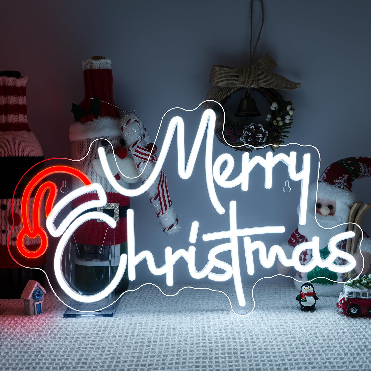 Merry Christmas Neon Sign Christmas LED Sign Light with Acrylic Board Dimmable Switch Neon Sign Art Wall Decorative Night Light for Indoor Party Kids Bedroom Wedding Bar Pub Club Christmas Decor