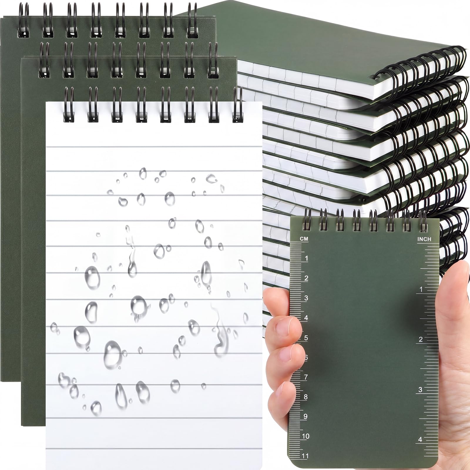 Eaasty Carnet de notes de police imperméable de 7,6 x 12,7 cm – Carnet à spirale résistant aux intempéries – Papier sténo, notes pour papa, bureau, activités de plein air (vert kaki)