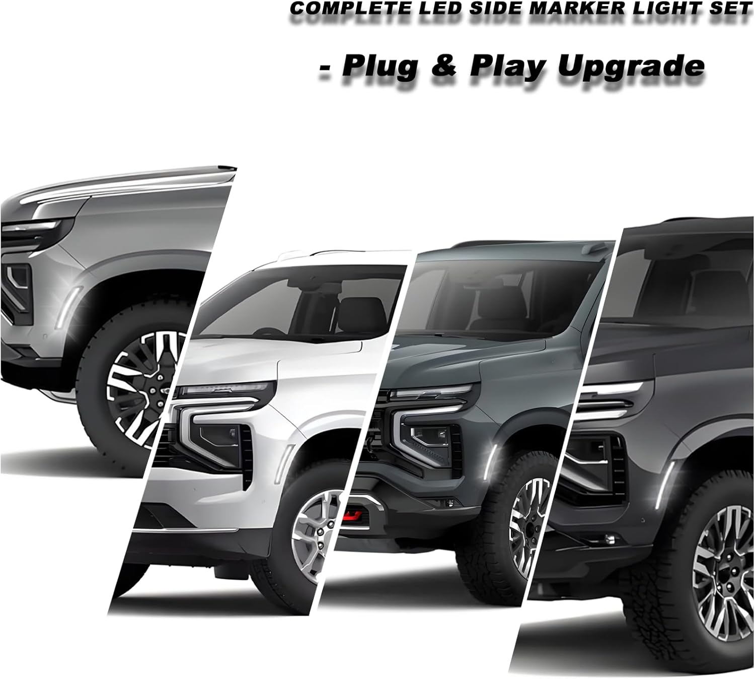 LED Side Marker Light Kit for 2025 2026 Chevy Tahoe Suburban | GMC Yukon XL | Cadillac Escalade ESV | Dual-Row White Dynamic Turn Signals | Plug & Play 2-Piece Kit (Dynamic White)