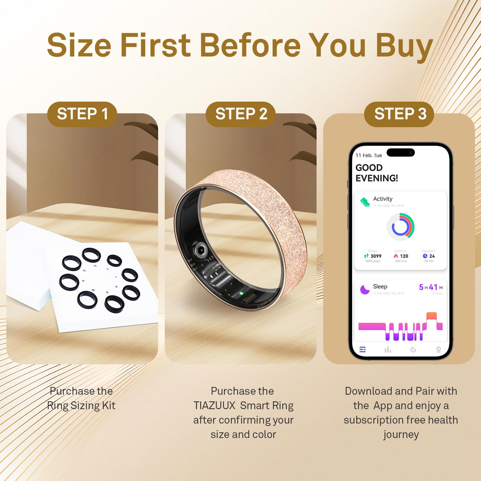 Smart Health Ring for Women Men Fitness Tracker with Heart Rate, Blood Oxygen, Blood Pressure, Sleep Monitoring, Step Counting, No Subscription Fee,IP68 Waterproof for iPhone and Android (Silver, 13)