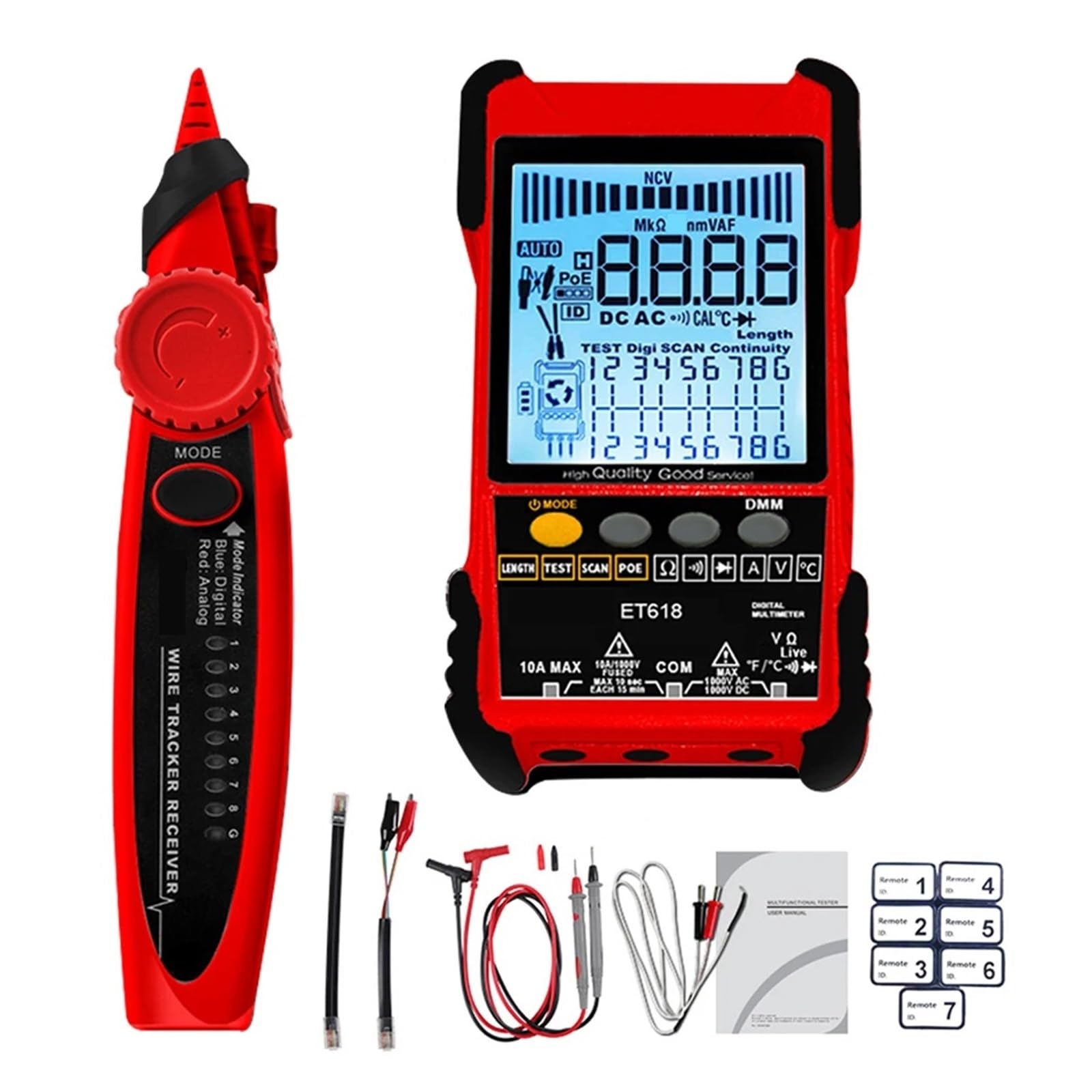 ET618 PRO 2 W 1 Tester Kabli Sieciowych 600M Długość Analogi Cyfrowe Wyszukiwanie POE Kabel Testowy Parowanie Ręczny LCD Wiremap Tracker Dokładna Szybka Diagnostyka