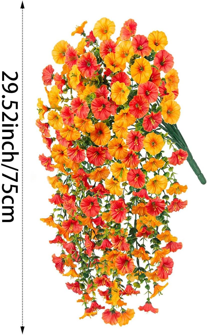 6-Pack Outdoor Faux Plants, 69-Flowered Large Morning Glory, Uv-Resistant Artificial Morning Glory,Perfect for Outdoor Decoration in All Seasons Such as Porches and Gardens (Red + Orange) - Image 3