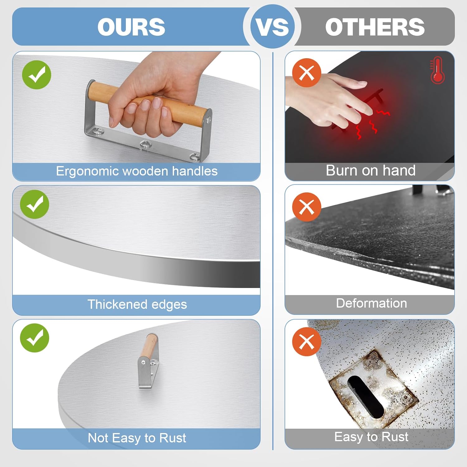 Fire Pit Lid Round - 38" Stainless Steel Rust Resistant Firepit Cover or Table with 2 Wooden Handles for Patio Fire Pit, Weatherproof for All Seasons, Fits Fire Pits Up to 36"