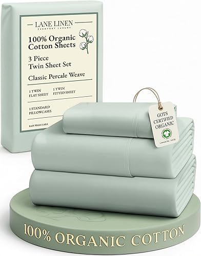 LANE LINEN 100% Organic Cotton Twin Bed Sheet Set, Soft & Comfy Low Pill Fade Resistant Machine Wash Reinforsed French Seam Sustainably Produced Eco