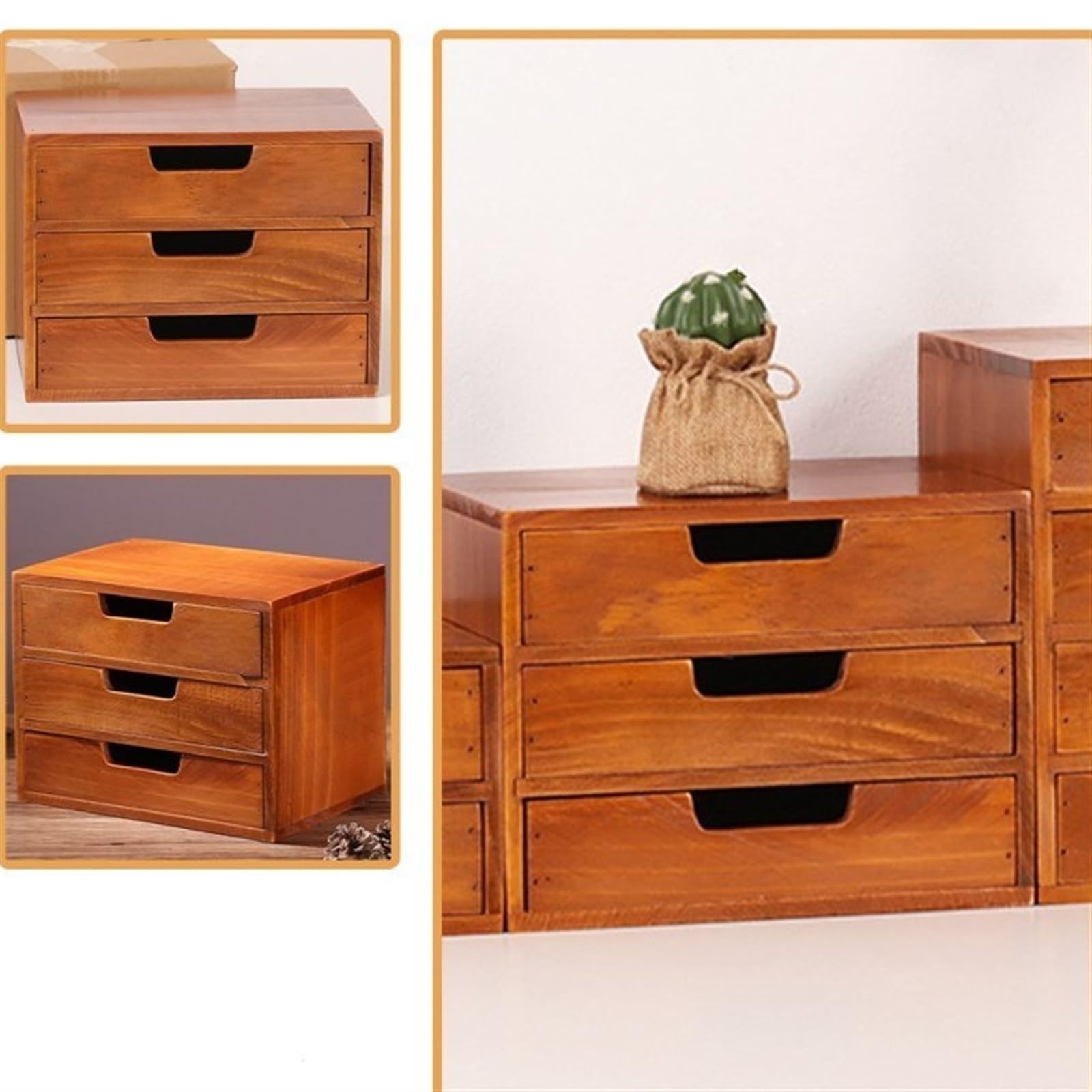 Drewniany organizer na biżuterię – mini 3-poziomowy podróżny organizer do makijażu elegancka gablota szuflada na akcesoria stylowy prezent dla kobiet