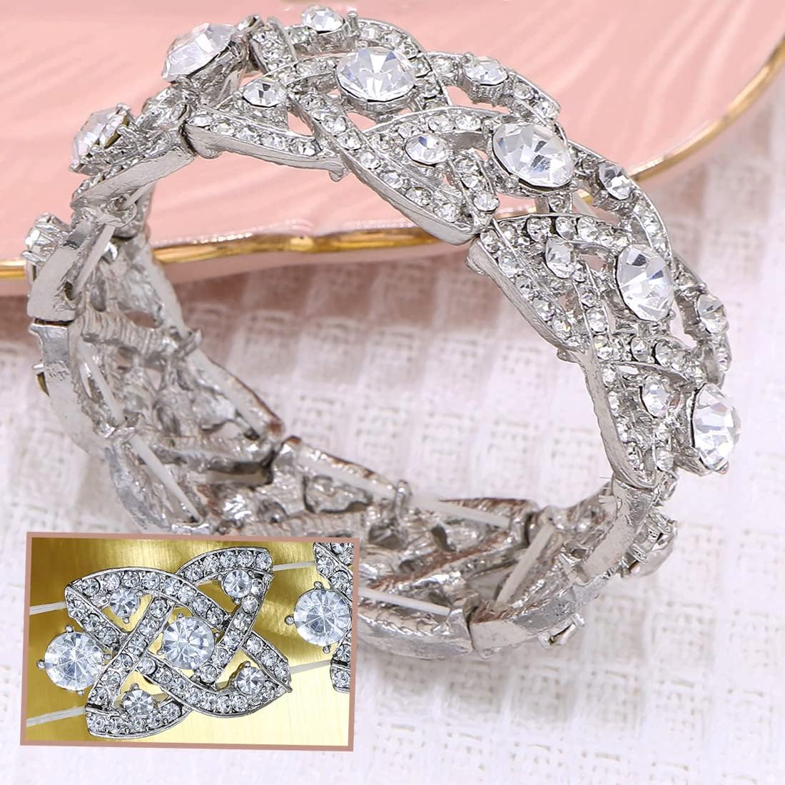 Hapibuy Crystal Wedding Jewelry Set Necklace Earring Set For Women and Brides Rose Gold and Silver Bridal Statement Jewelry sets