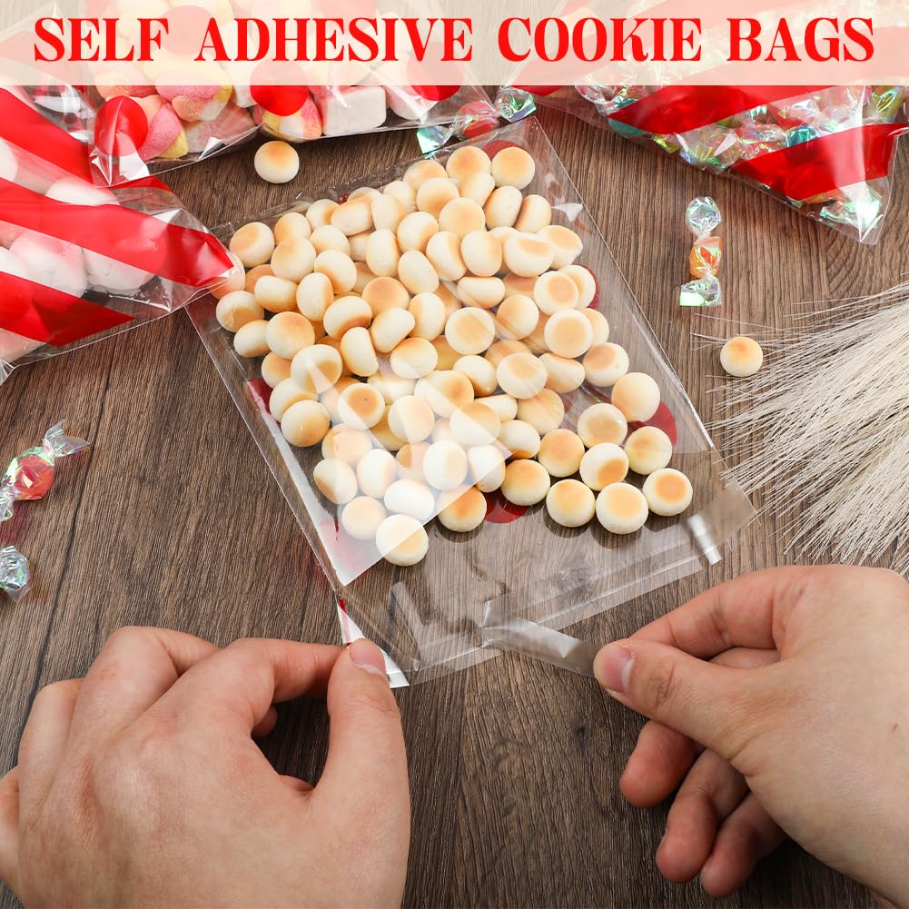 200 bolsas de celofán de 5.5 x 5.5 pulgadas, bolsas de galletas autosellantes para embalaje, bolsas de celofán para regalo, Navidad, San Valentín, dulces, golosinas, panadería casera