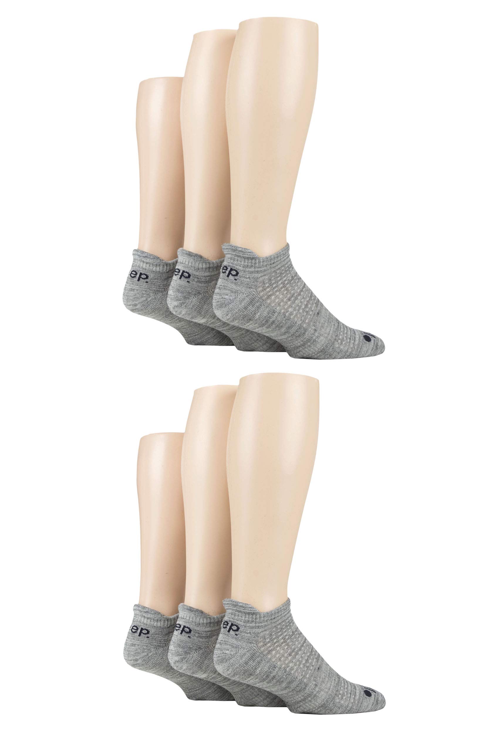 Jeep Men's Grey Trainer Socks Cushioned Breathable Arch Support Performance Low Cut Plain Black White 6 Pack - 6-11
