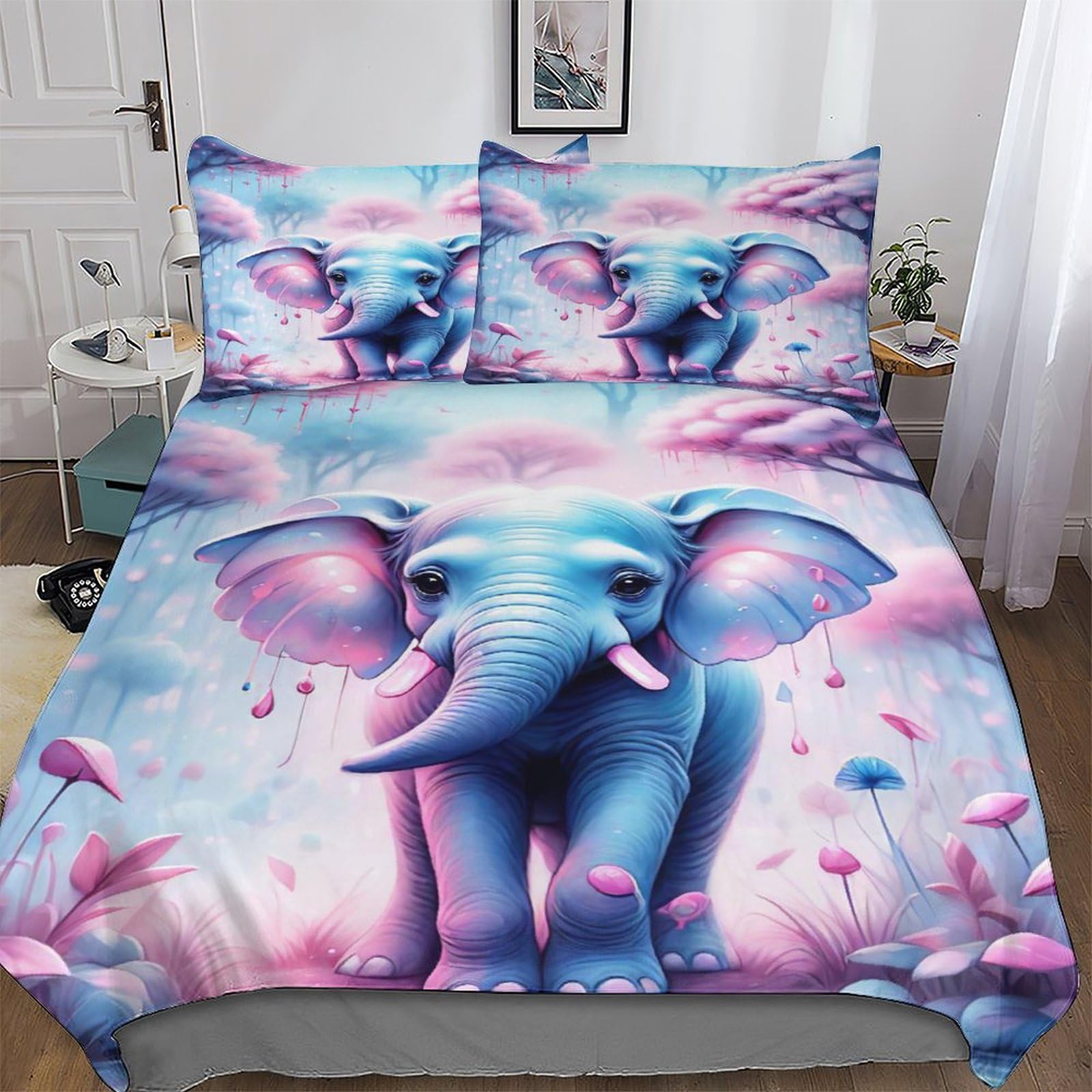 Parure de couette éléphant ultra douce et hypoallergénique pour lit double