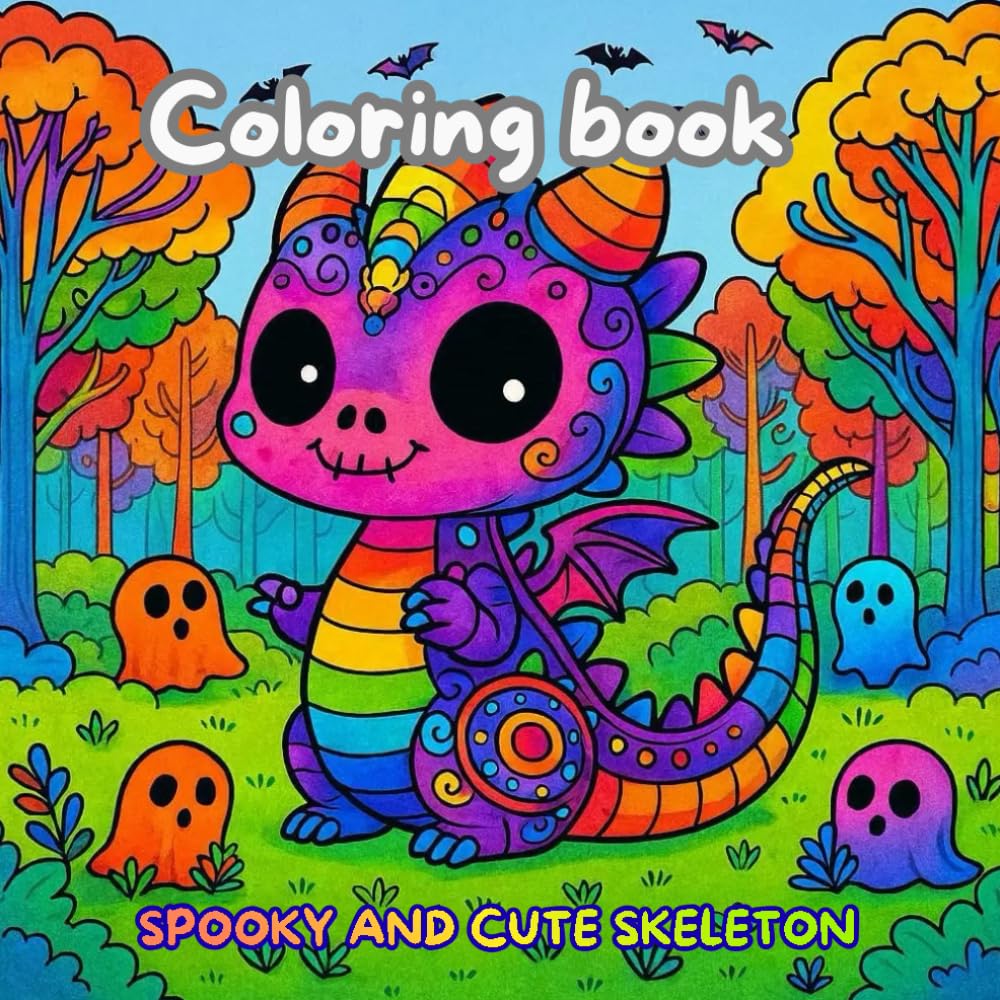 Spooky and cute skeleton: coloring book: spooky and cute animal skeleton coloring book for young and old