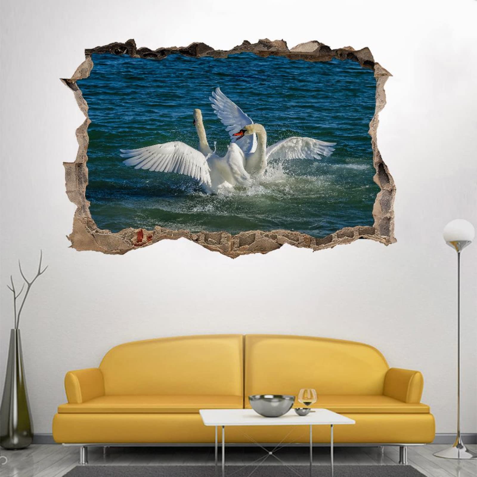 Tatuajes De Pared Wall Tattoo 3D Smashed Lago Adhesivo De Pared Extraíble Calcomanías Murales Para Habitaciones Cisnes Niñas Niños Dormitorio Mural Decoración Para El Hogar 75x113cm