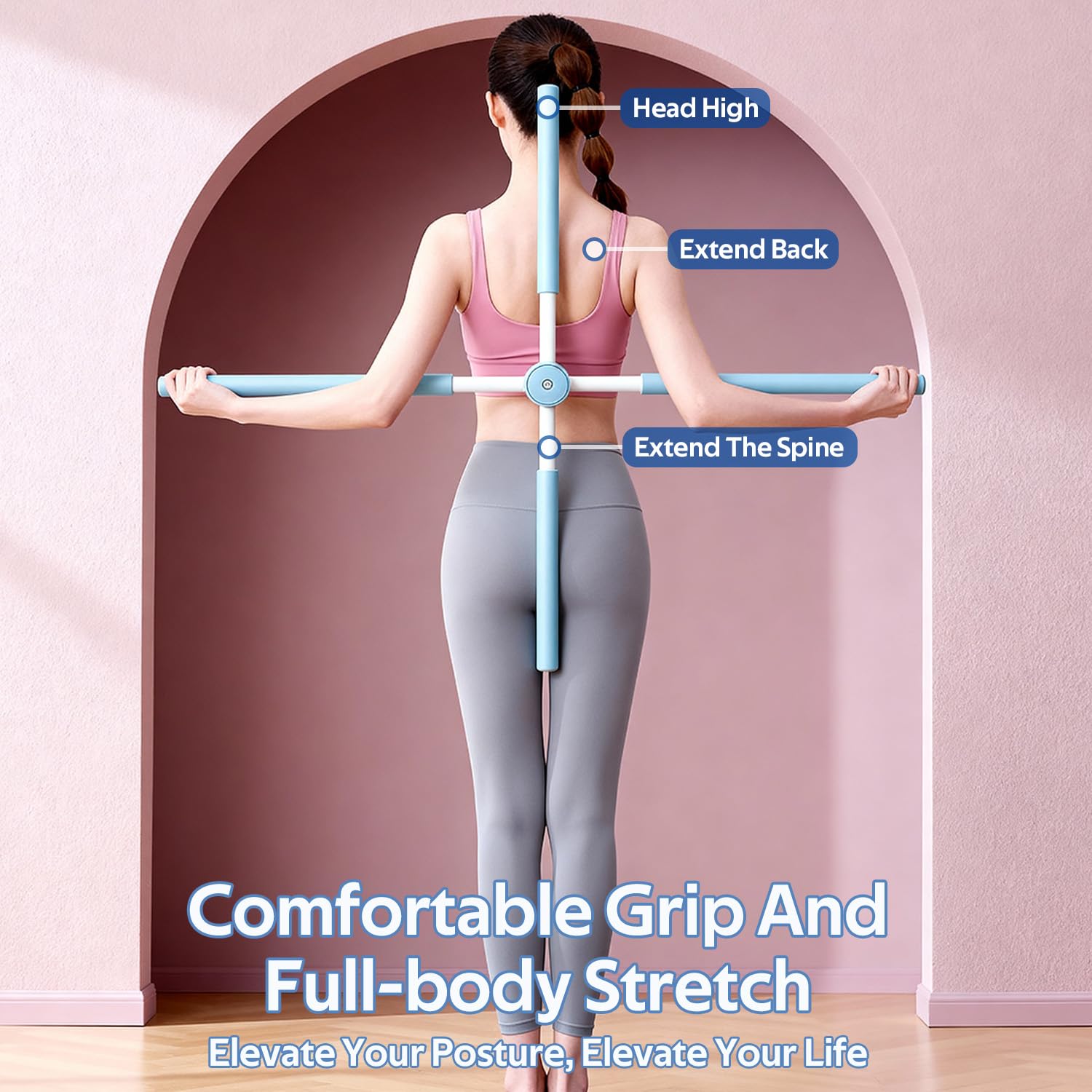 Bâtons de Correction de Posture de Yoga, Bâton de Pilates Rétractable pour Adultes et Enfants