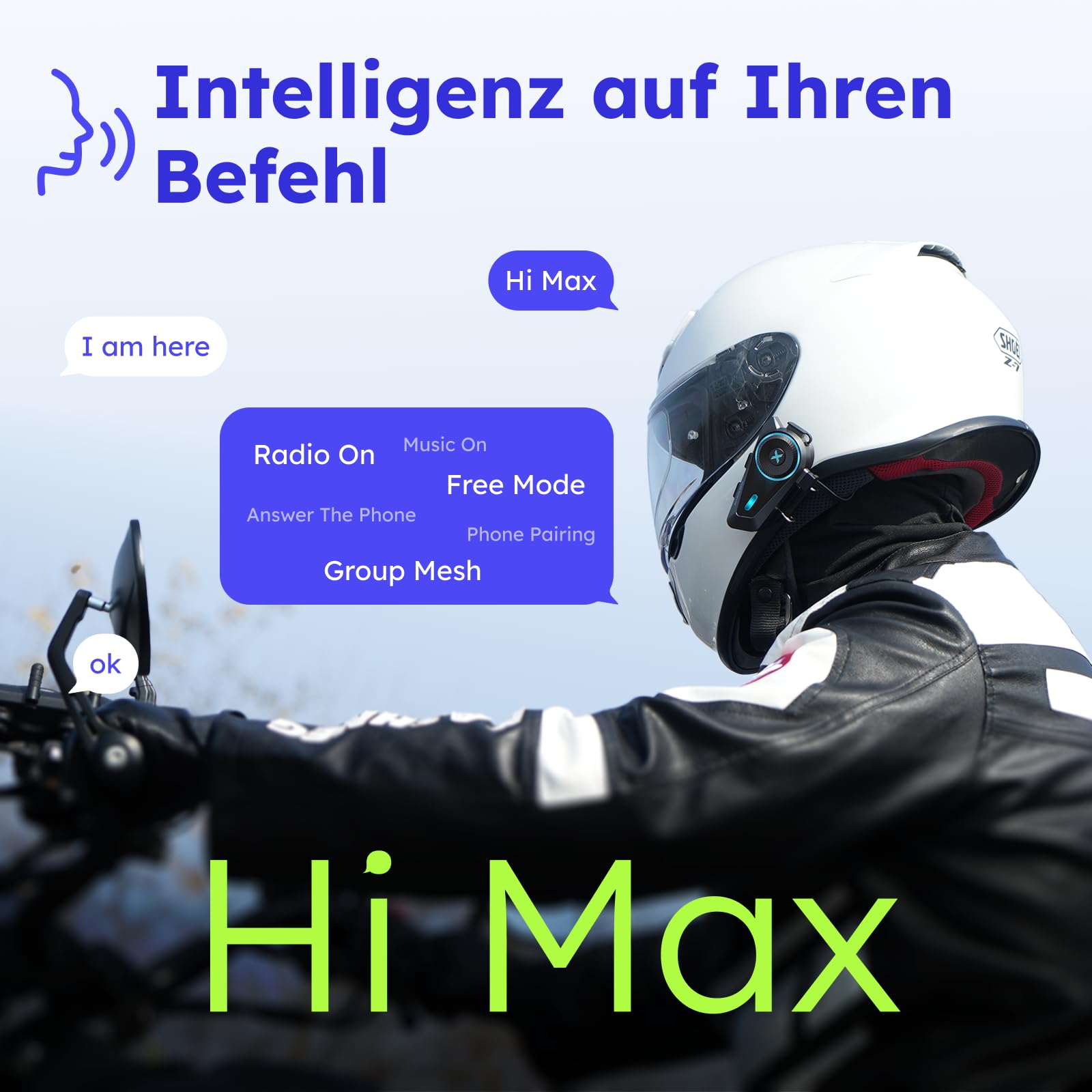 D10 Motorrad Bluetooth Headset, 4-Fahrer Motorrad Intercom bis 2000 m, Bluetooth 5.4 Helm Kommunikationssystem mit universeller Kopplung, FM Radio, IPX7 wasserdicht, Doppelpack