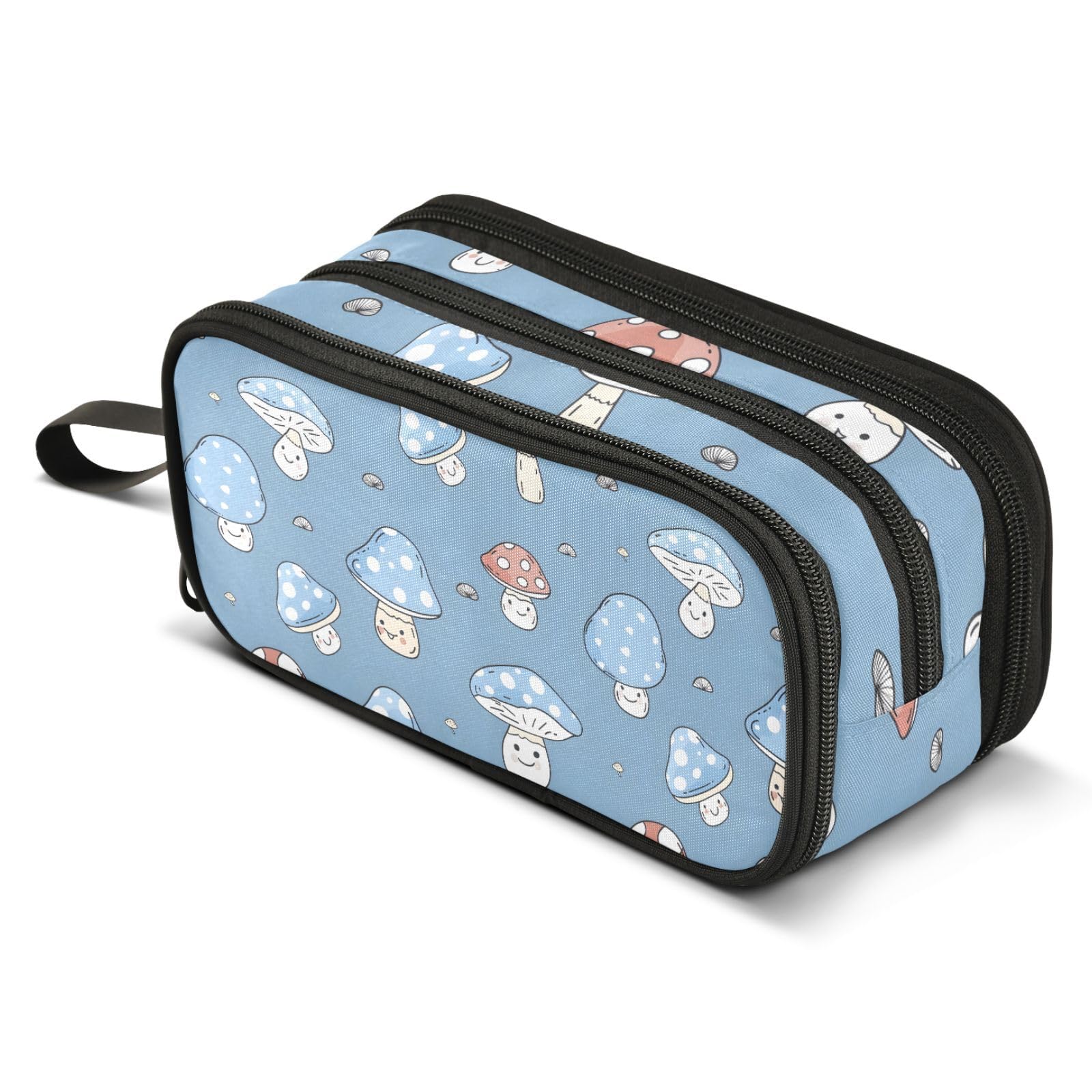 Mushrooms Blue Pencil Case Large Capacity Pencil Pouch Box Girls Pen Case
