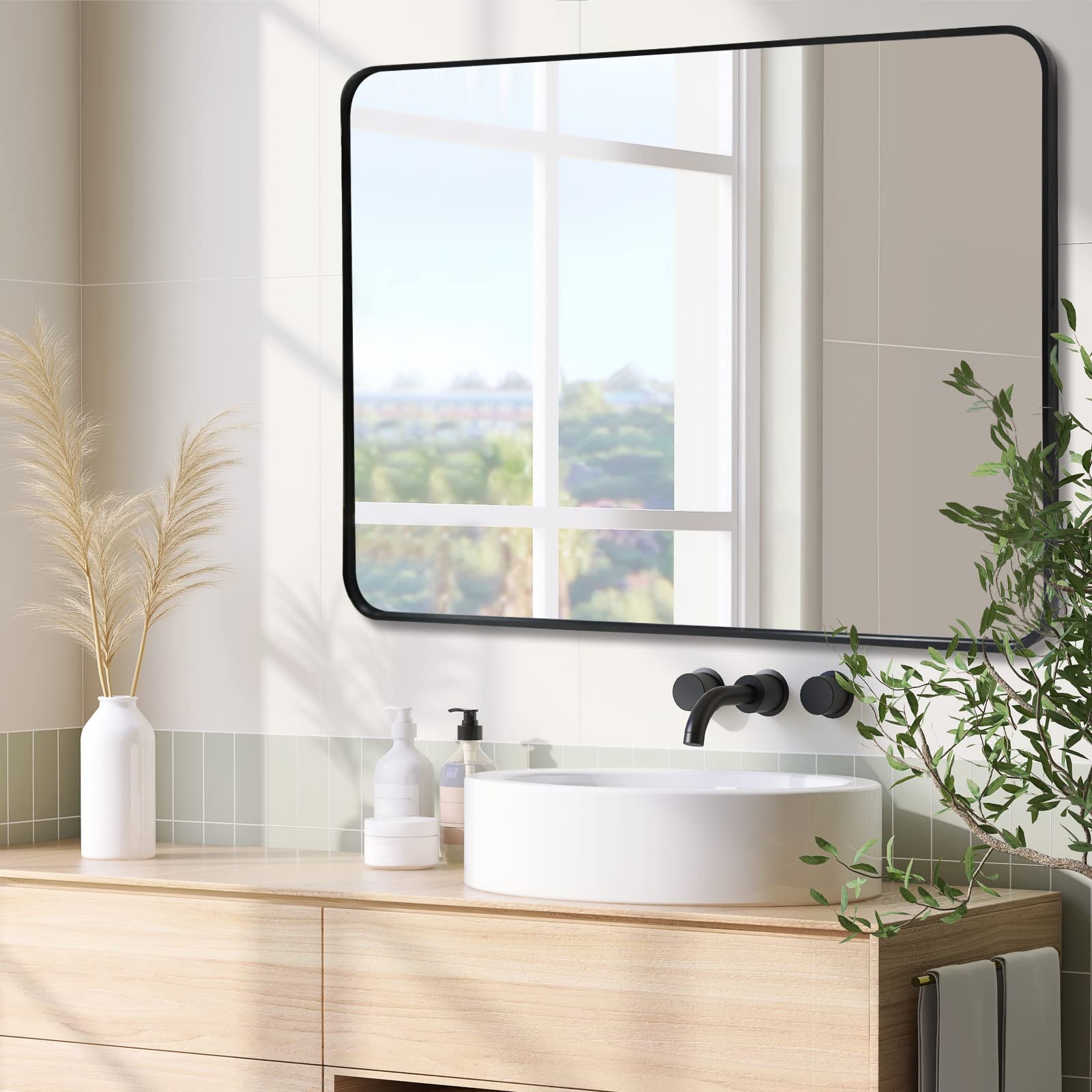 Amazon.com: PQSNZ 30 x 40 Wall Mirror Black Bathroom Mirror 40x30 with ...
