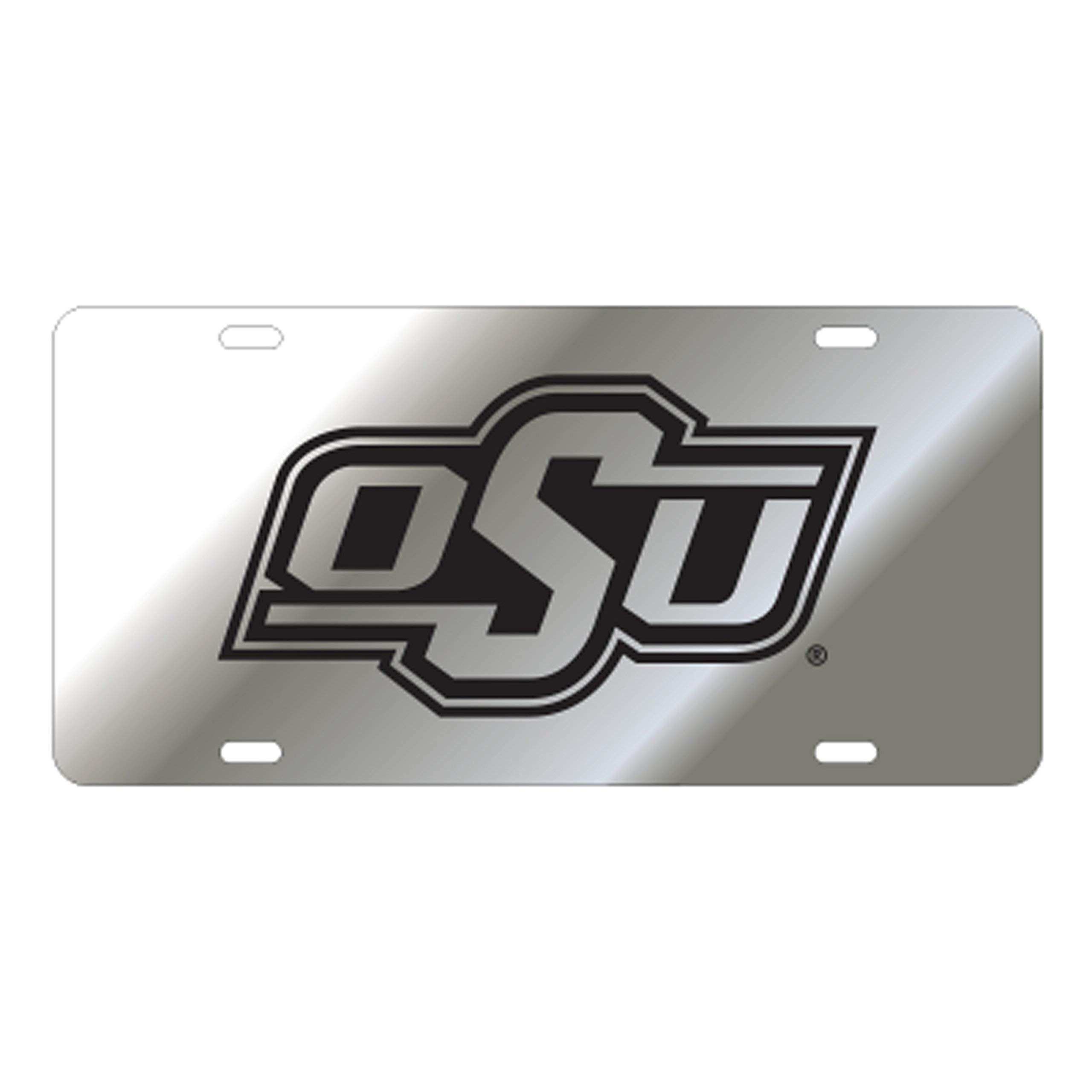 OSU Oklahoma State Cowboys Silver Mirrored Auto License Plate Tag