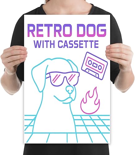 Miniatura 2 de Póster de perro de Synthwave Retro Futurism - Acabado de papel brillante de 13 x 19 pulgadas, arte neón para sala de estar o dormitorio