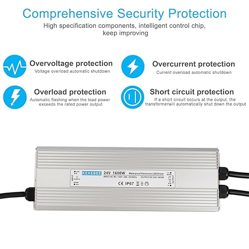 Miniatura 2 de KEKEBEE Controlador LED 24V1600W Fuente de alimentación impermeable AC 90-130V a DC 24V66.6A Fuente de alimentación conmutada impermeable IP67