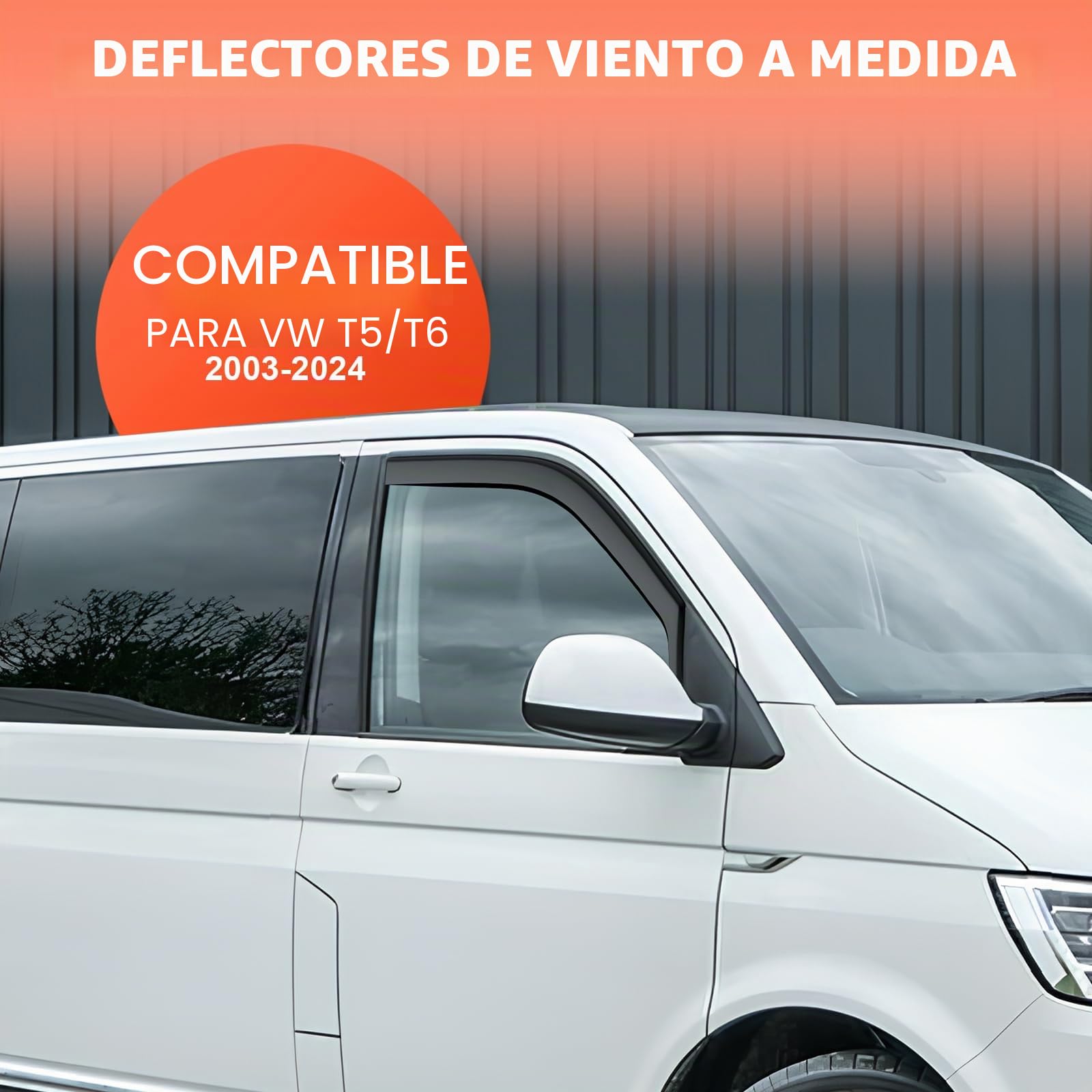GEARMONSTER Deflectores de viento compatibles con VW T5 T6 2003 – 2024 – 2024, deflectores de lluvia integrados, deflectores de viento integrados, 2 unidades, color negro