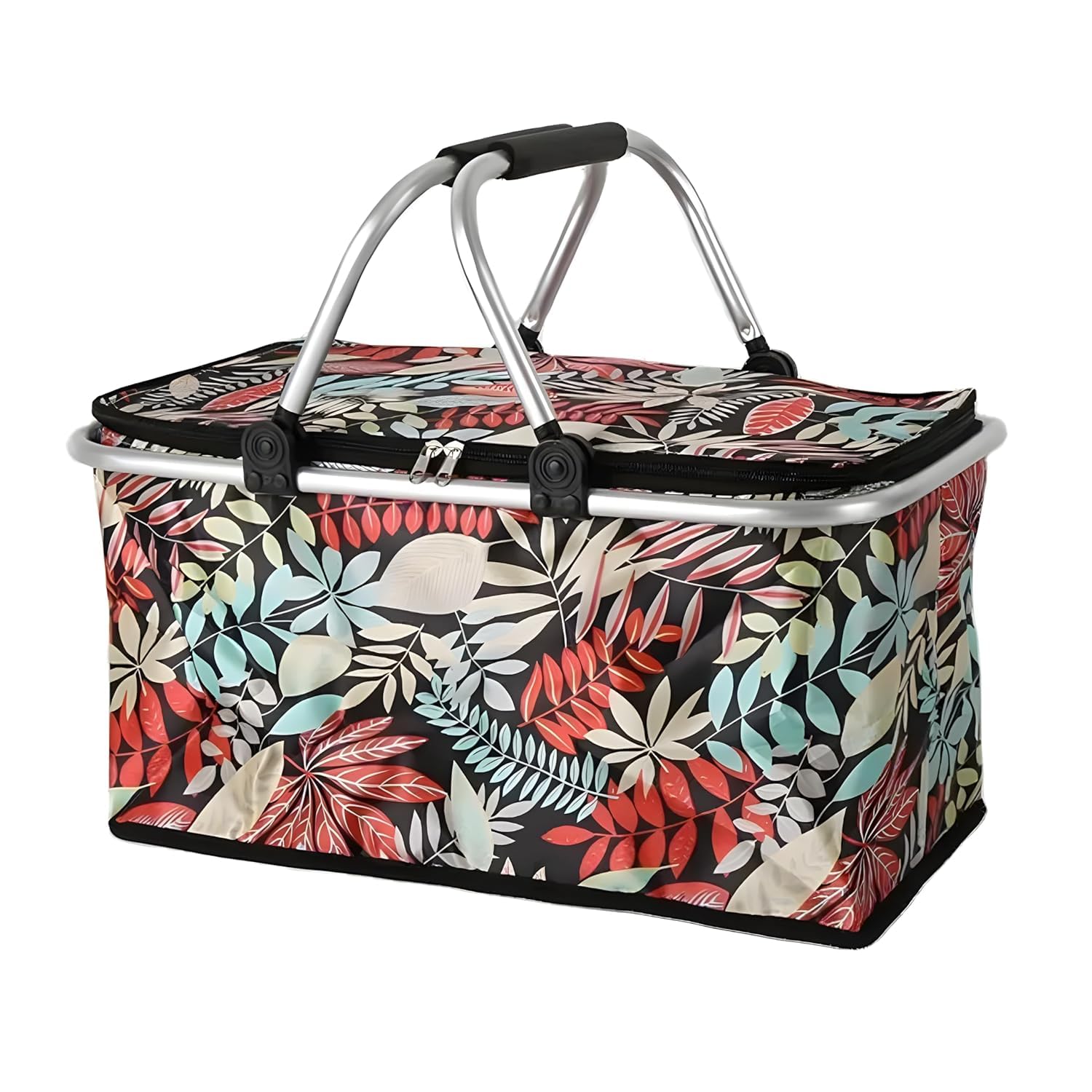 SYADEL Picnic Basket with Flower Design, Foldable Outdoor, Travel Storage Basket with Handle and Zip