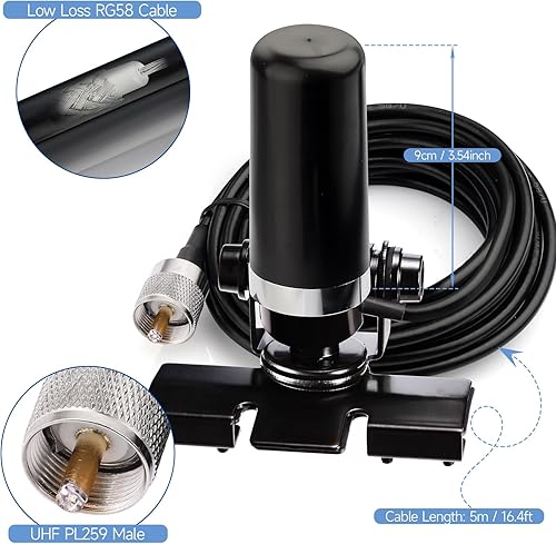 Miniatura 7 de Bingfu Antena de radio de jamón móvil para vehículo VHF UHF 136-174MHz 400-470MHz Coche Camión Radio Amateur Radio Montaje NMO Antena de perfil bajo