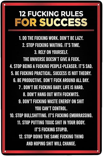 Cartel de metal con texto en inglés 12 Fucking Rules To Success, póster retro para cafetería, bar, gimnasio, sala de estar, baño, cocina, hogar,