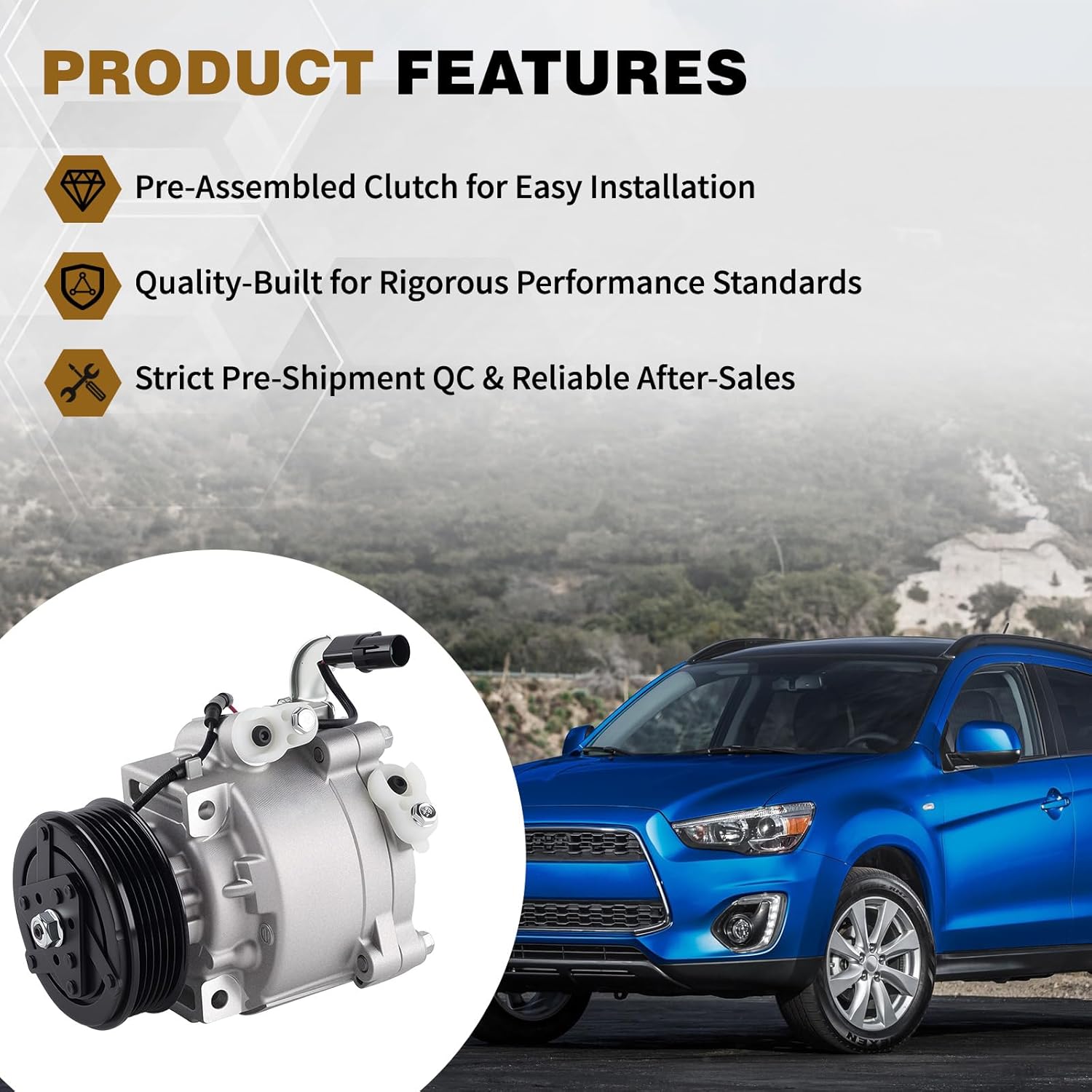 Air Conditioning AC Compressor Compatible with 2009-2015 Mitsubishi Lancer Outlander Outlander Sport Replaces 60-03149 NA AKS011H402AH 7813A197