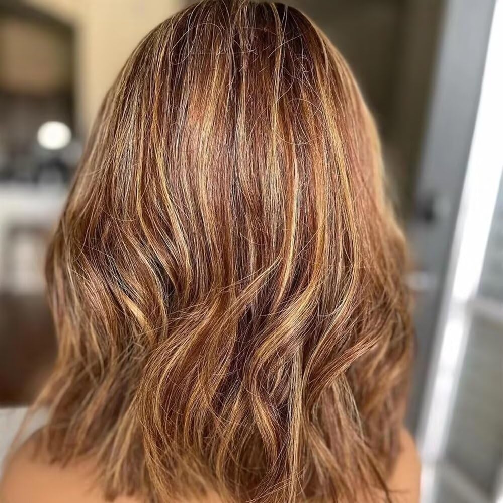 Highlights Soft Loose Bob Wave 150 Density Preplucked 13X4 Invisible HD Lace Front Human Hair Wig With Baby Hair Glueless Lace Brazilian Hair Short Bob Natural Wave Wig Bleached Knots for Women