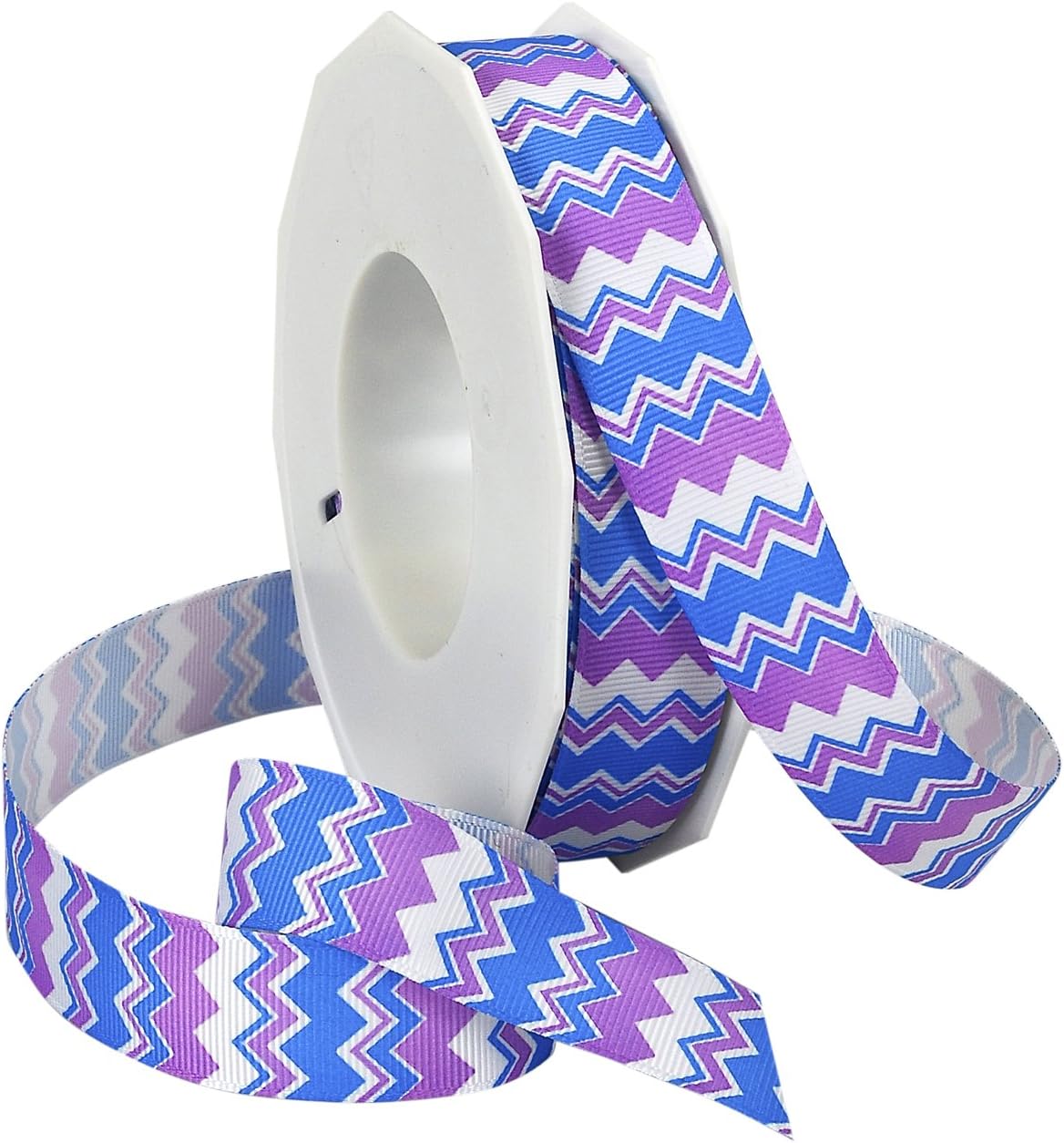 Morex リボン シェブロンプリント グログランリボン、7/8インチ x 20ヤードスプール、トロピカルブルー/パープル