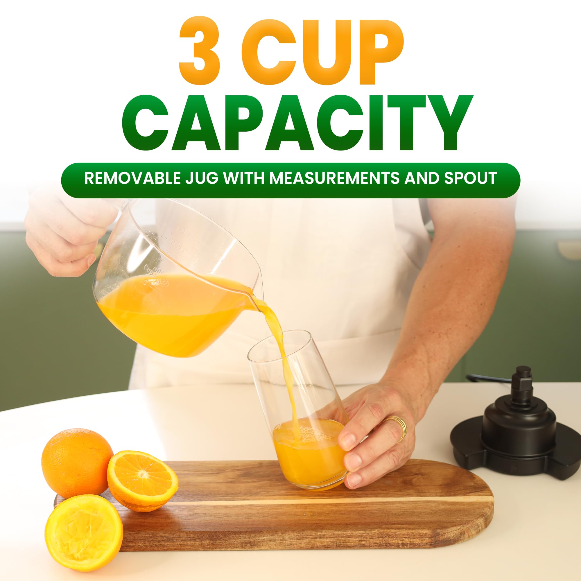 Exprimidor de cítricos, exprimidor de naranja, exprimidor de limón, 3 tazas de 24 onzas, eléctrico con cable, rotación automática a presión, adecuado para naranjas y limones, con un pequeño 5