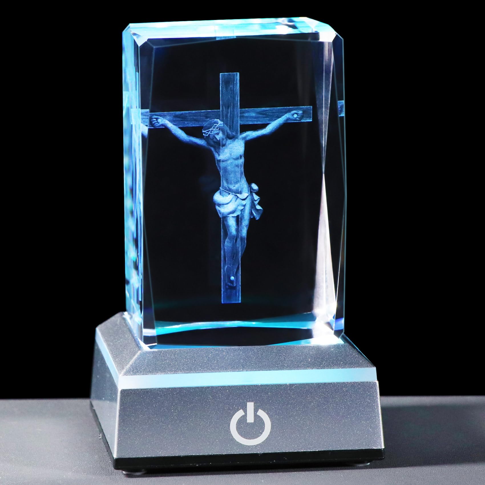 YWHL Statuetta Croce Di Gesù In Cristallo 3D Con Base LED Colorata – Regalo Religioso Per Donne – Luce Notturna – Pasqua - copertina