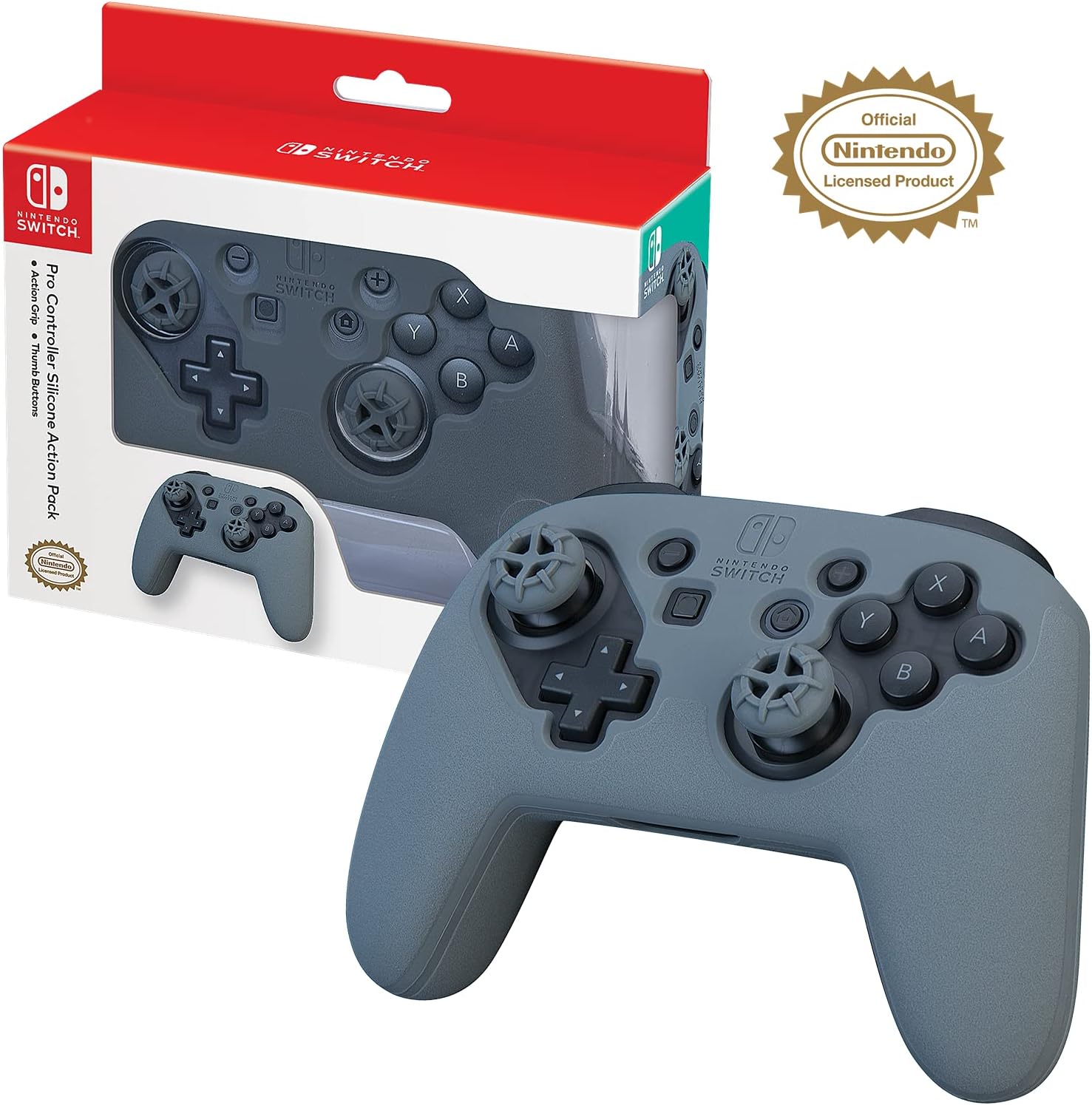 RDS Industries Nintendo Switch Pro Controller Action Pack - Includes Silicone Action Grip and Analog Stick Thumb Grips for Enhanced Comfort and Grip During Game Play - Nintendo Switch