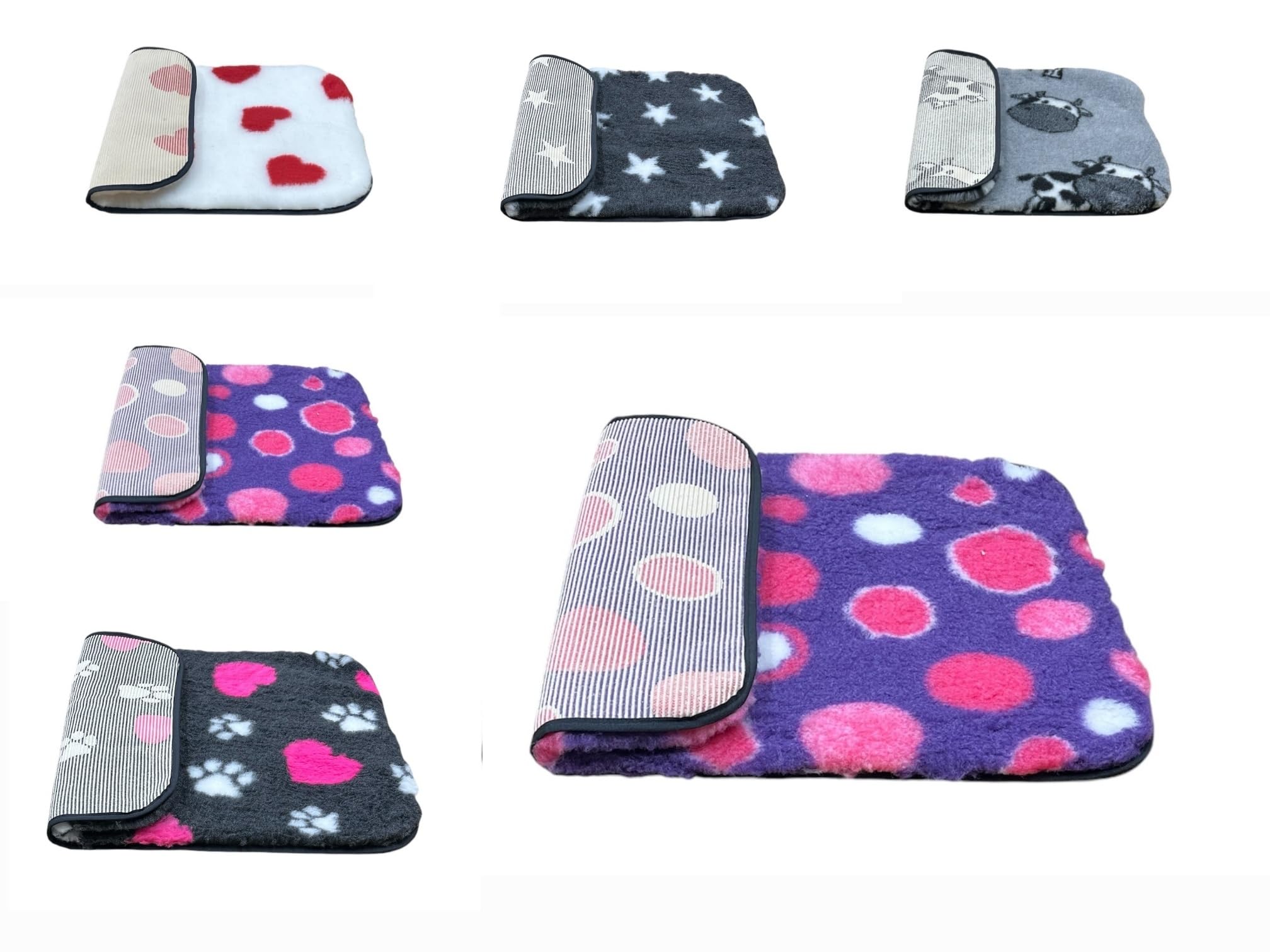 PnH Veterinary Bedding® NON SLIP Classic Range, Vet Bedding, Bound Edges For Strength - Dog Bed Fleece in Many Colours & Sizes (Purple with Pink Circles, 100cm x 50cm) — image 1