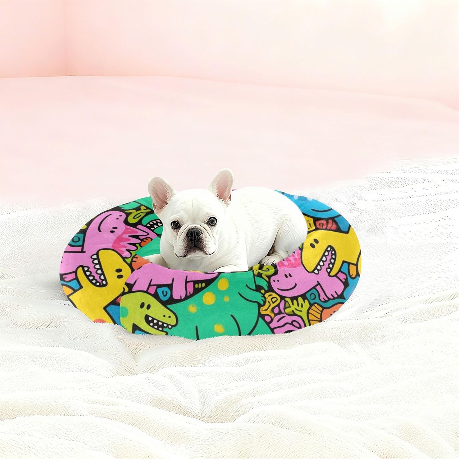 Cute and Colorful Cartoon Dinosaurs Pet Dog Beds Warm & Soft Dog Pillow Bed for Extra Small Size Pets Sleeping S