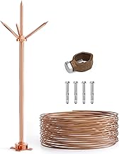 Lightning Rod,Copper Lightning Rod Protection System with 60 Feet 6AWG Down Conductor and Ground Rod Clamp UL Listed for House Roof Bungalow Tin House Farm (1.7FT, Lightning Rod with Down Conductor)