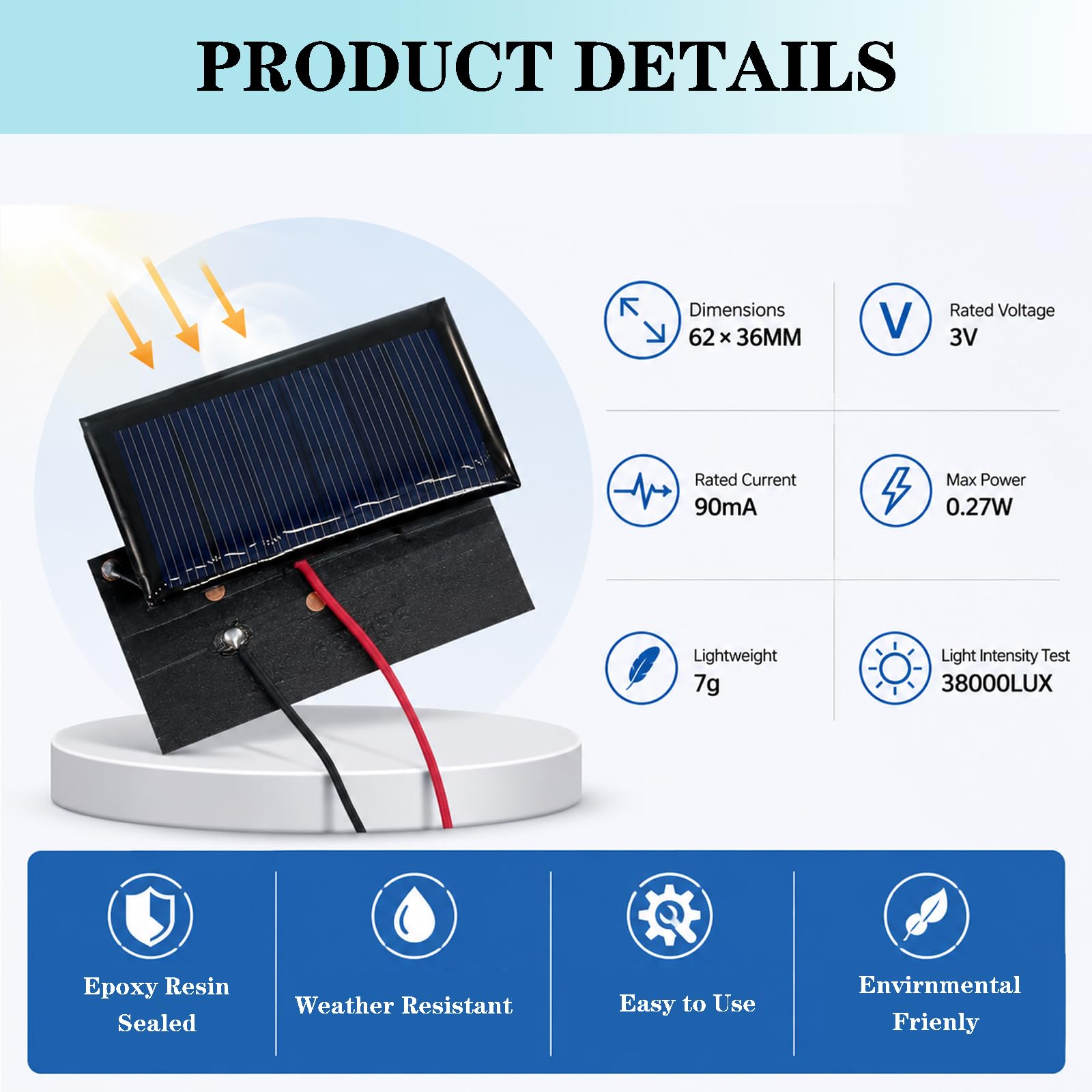 Set di 6 pannelli solari da 62 x 36 3 V con cavo, ad alta efficienza, per progetti scientifici ed esperimenti elettronici, pannello solare flessibile per applicazioni di energia solare portatili