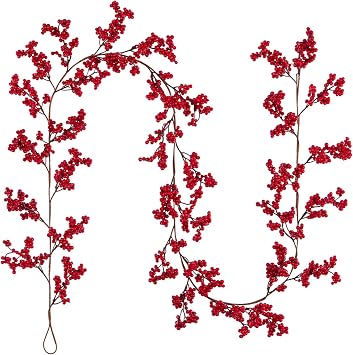 BFYDOAA 6 FT Red Berry Christmas Garland, Artificial Red Berry Vines Mantle Garland, Christmas Garland for Indoor Outdoor Xmas Tree Holiday Party Fireplace Table Decorations