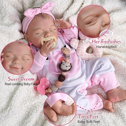 Miniatura 3 de BABESIDE Muñeca de bebé realista, cuerpo suave de 20 pulgadas, muñecas de bebé recién nacidas, muñecas dormidas con dulce sonrisa, muñecas de bebé