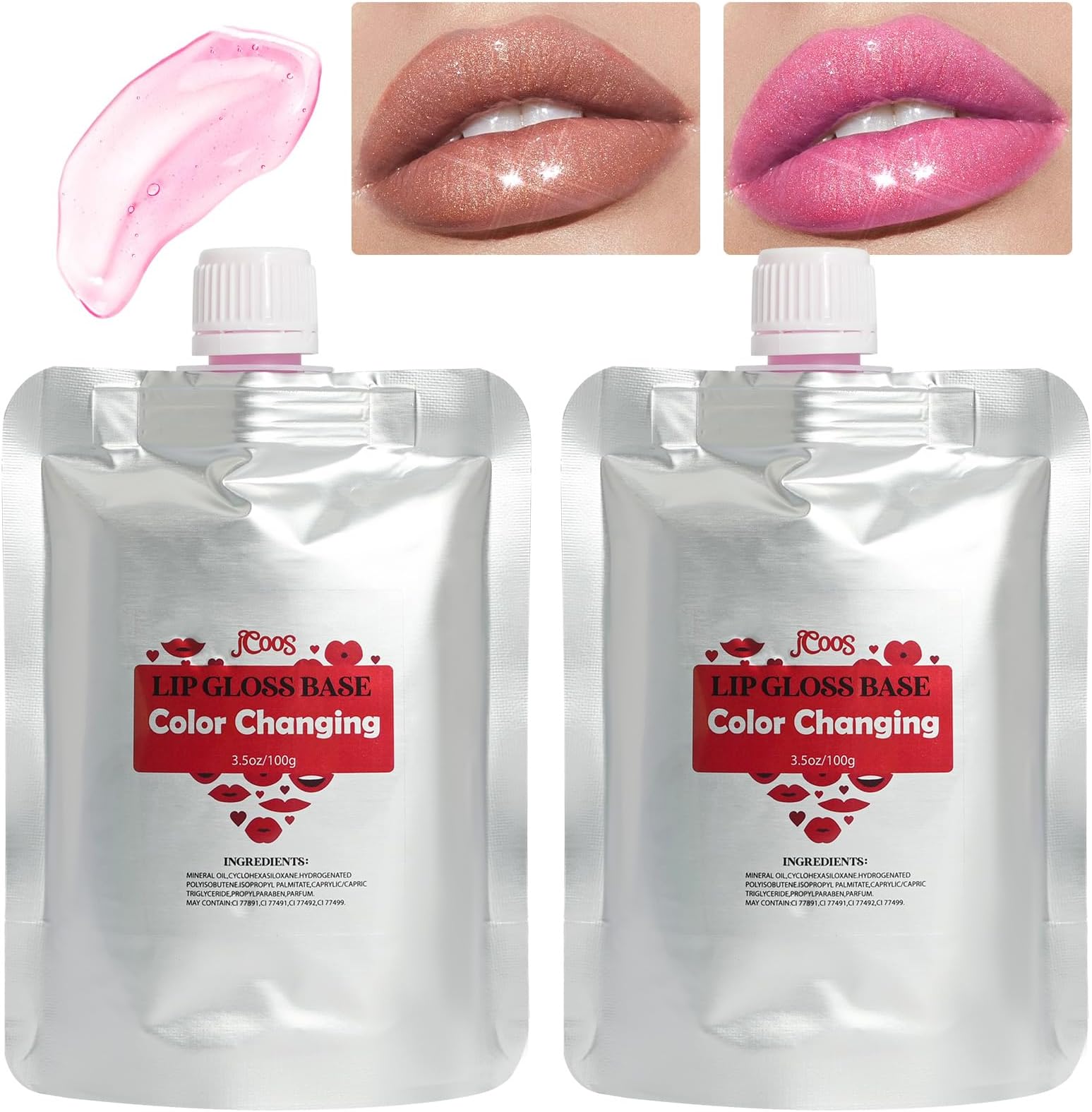 JCOOS Lip Gloss Base, Color Changing Lip Oil, Lipgloss Base, 2PCS 3.5 Ounce Lip Gloss Base Clear, Glossy, Moisturizing Lipstick for Women, Lip Glow Oil, Diy Lip Gloss Making Kit Make Your Own Beginner