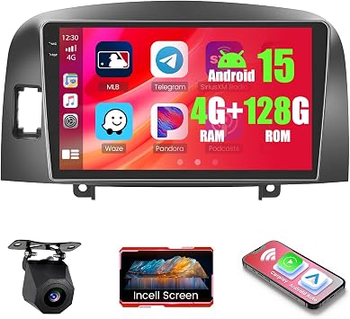 4+128GB Android 15 Car Radio for Hyundai Sonata 2004-2008 Wireless Carplay Android Auto, Realdio 9" in-Cell Touch Screen for Sonata NF Stereo with WiFi Bluetooth GPS FM/RDS EQ Backup Camera