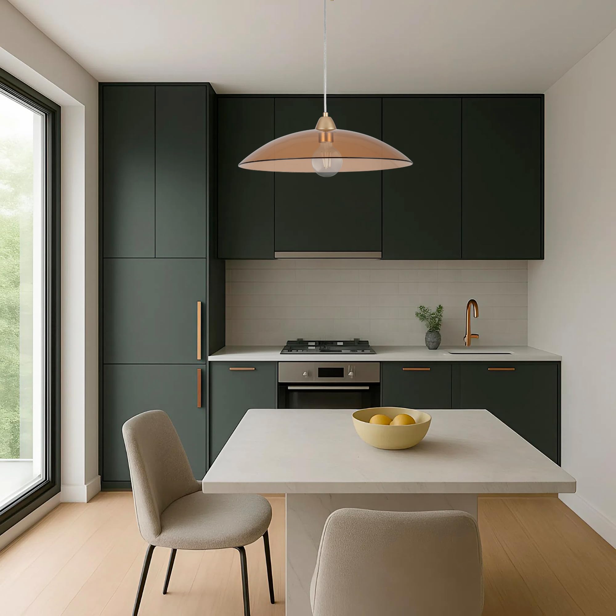 LEOLUX Alexander – Lampadario a Sospensione Moderno Ø50 cm – Design Minimal in Vetro – Attacco E27 LED – Ambra – Lampada da Soffitto per Cucina, Soggiorno e Tavolo da Pranzo