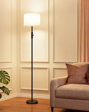 Dimmable Floor Lamp with Linen Shade - Modern Tall Standing Lamp for Living Room, Bedroom, Office, Black