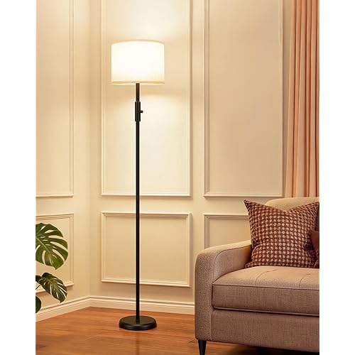 【Upgraded】 Dimmable Floor Lamp for Living Room,1000 Lumens Bulb Included, Modern Floor Lamps Simple Design with Linen Shade, Tall Standing Lamp for Bedroom Office Dining Room, Black Pole Lamp