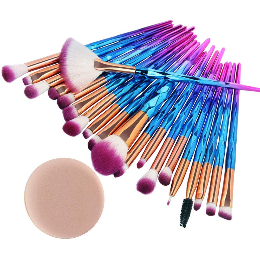 Start 20 pcs Makeup Brush Set tools Make-up Wool Kit 1PC Powder Puff(2018 Blue-Shipped From USA)