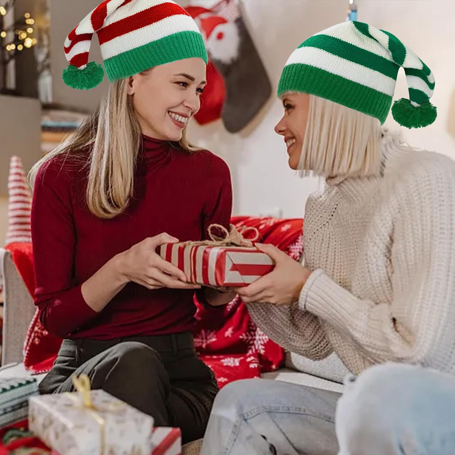 3 Pcs Christmas Knitted Elf Hats Santa Hats Beanie Crochet Christmas Hat with Pompom Xmas Winter Caps for Women Men - Image 5