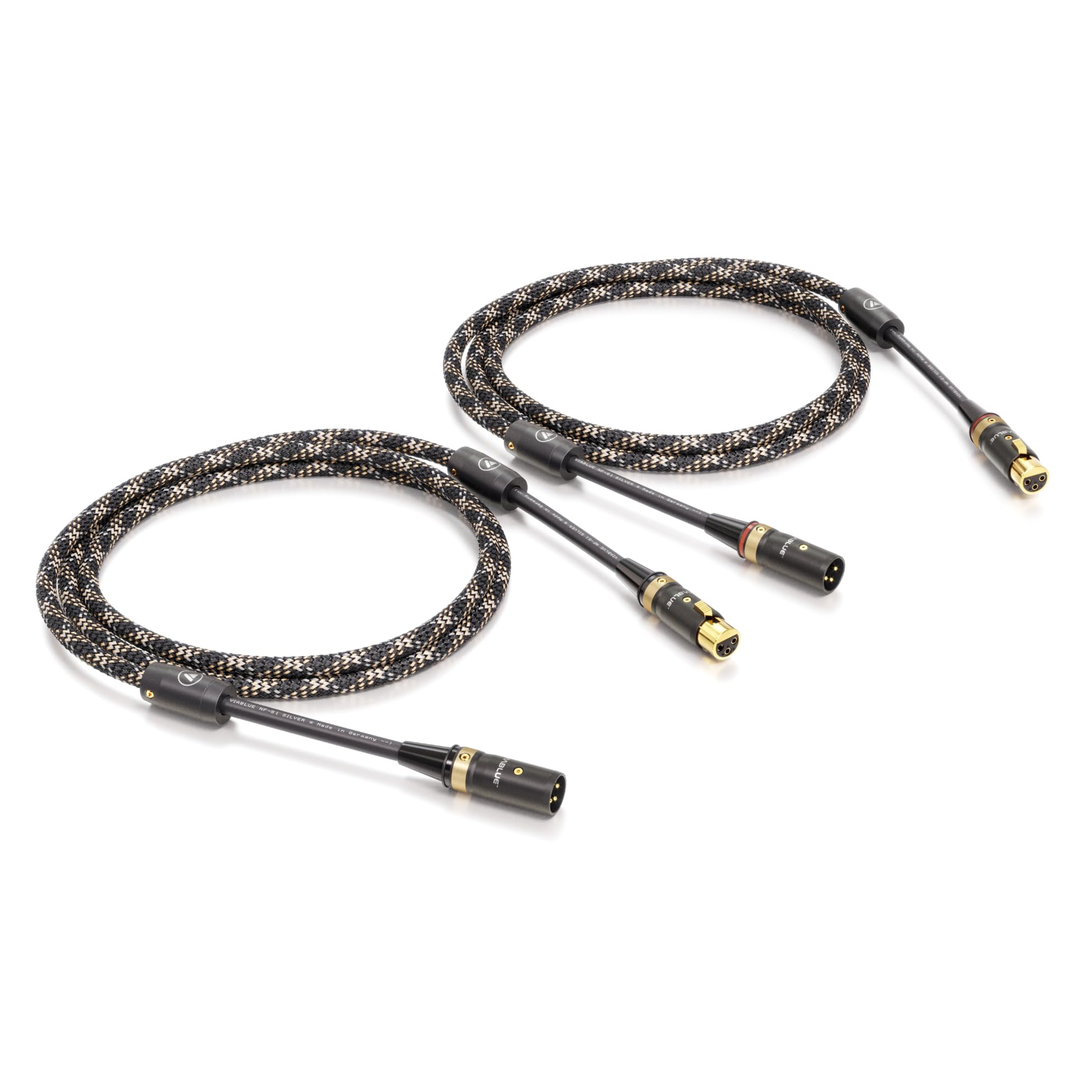 VIABLUE NF-S1 Silver Quattro XLR-Kabel * Analog/NF * Audiokabel * Pair * 1 Paar * 4-Fach Abschirmung * Verzinnte OFC Litzen * T8 XLR-Stecker * Ferritfilter * 50 cm * 0.5 m