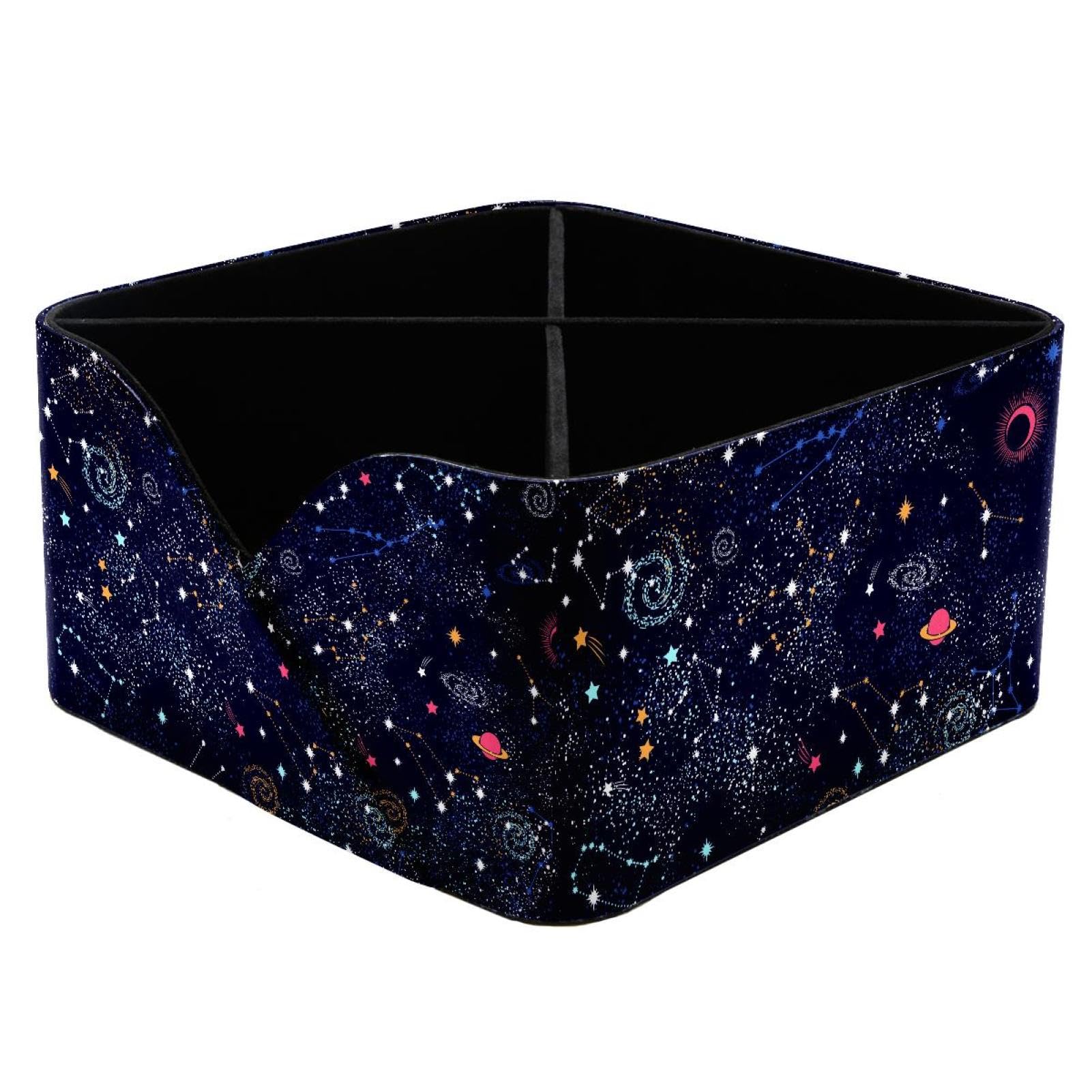 KengjuTesu Galaxy Space Zodiac Planet Pattern Desktop Organizer Pen Holder, Rectangular Pencil Cup for Office, Study and Makeup Stations