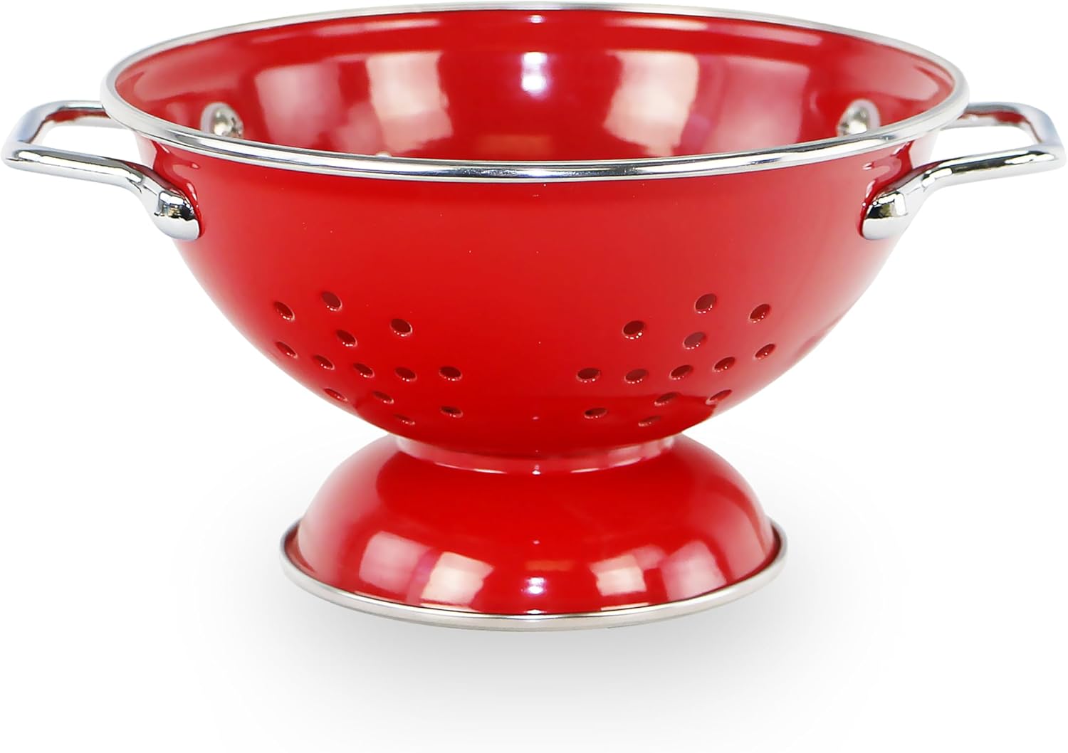 Reston Lloyd, 1 Quart Powder Coated Steel Kitchen Strainer Basket for draining Pasta, Vegetable and Fruit, Chrome Handles and Wide Stable Base, Red Reston Lloyd, 1 Quart Powder Coated Steel Kitchen Strainer Basket for draining Pasta, Vegetable and Fruit, Chrome Handles and Wide Stable Base, Red